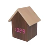 Electric digital wall clock wood clock led brown pink light mini house wooden table alarm clock