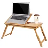 Foldable computer table lap natural bamboo laptop breakfast serving bed tray desk with small drawer
