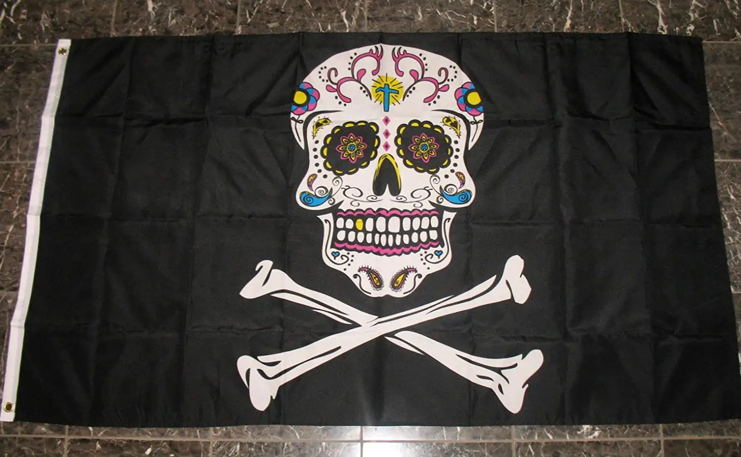 Pirate Skeleton Sugar Skull Flag 3'x5' Crossbones Banner