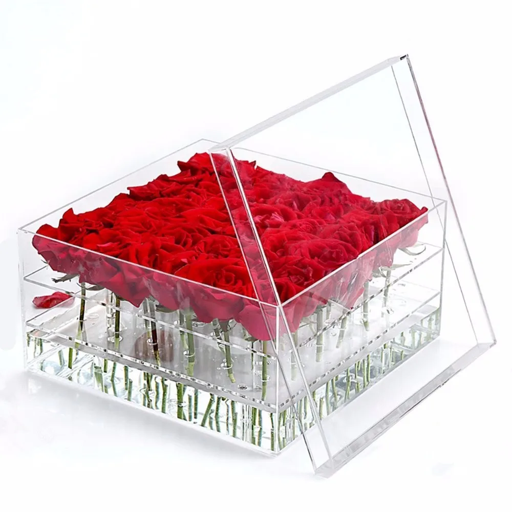 Custom Hot Sale High Quality 9 Holes Square Acrylic Flower Box Unique