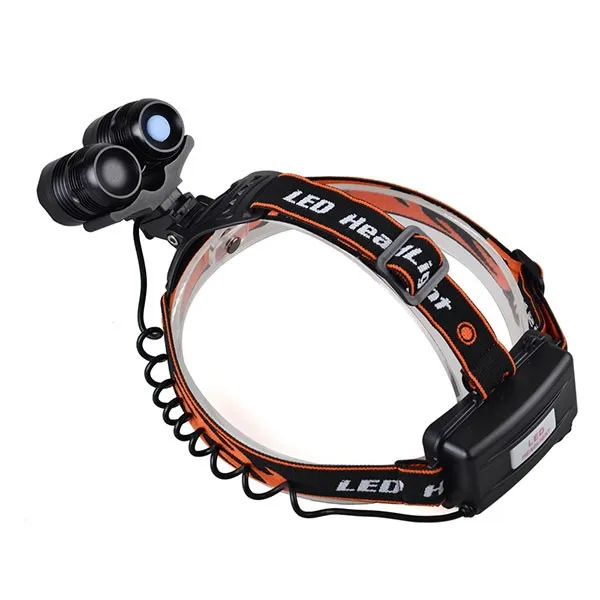 Rechargeable LED Headlamp 2000Lm Zoomable 3 Modes Handsfree Headlamp Waterproof Outdoor Headlamp