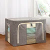 Factory supplier multi-function storage box cotton and linen steel frame bottom storage bins with see through Window