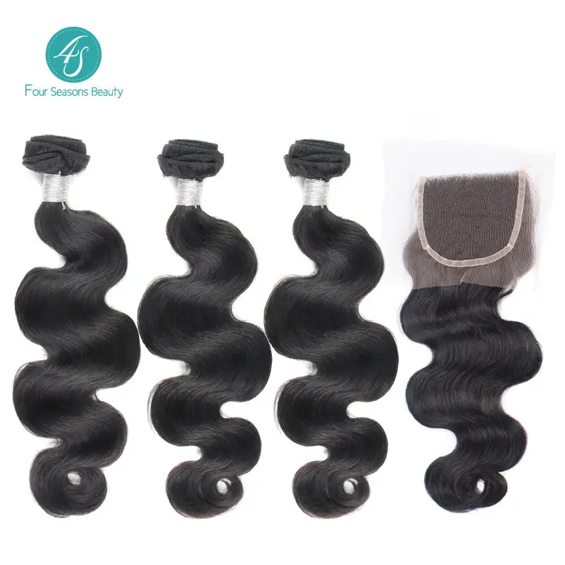 Free Shipping 6A Brazilian Virgin Hair 3 Pcs Body Wave Bundles with 4x4 Closure Body Wave