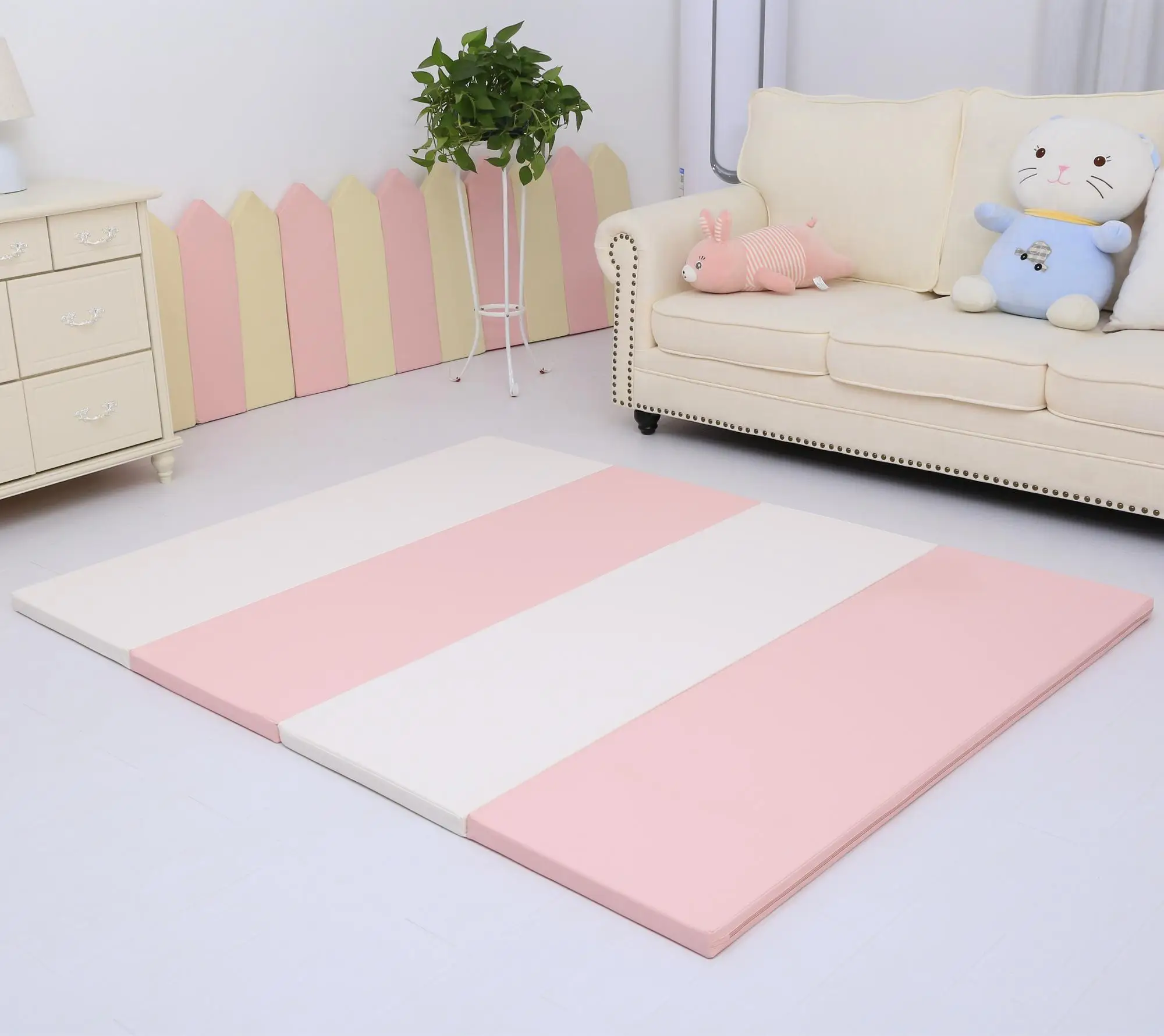 200cm*100cm Pu Leather Four Folding Kids Rest Mat Play Mat For Babies
