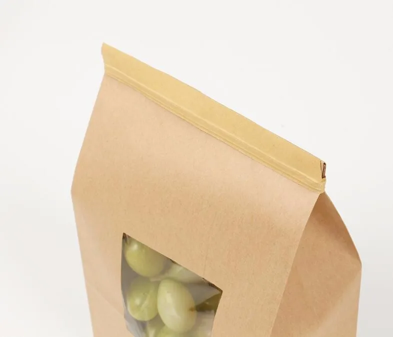 packaging kraft paper bag with window use bread, popcorn, coffee