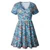 New Style Fashionable Women Sunflower Print V-Neck Dress