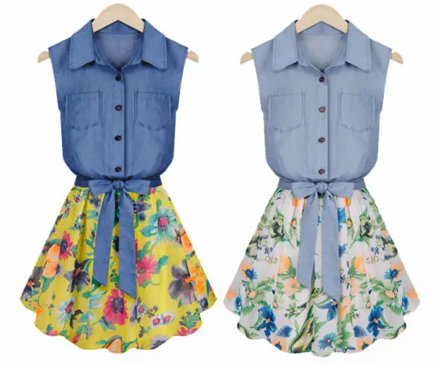New Ladies Clothings Europe And America Summer Jeans Chiffon Patchwork  Sleeveless Fashion Floral Dress - Buy Fashion Floral Dress,Floral Printed  Chiffon Ladies Summer Dresses,New Pakistani Fashion Ladies Dress Product on  Alibaba.com