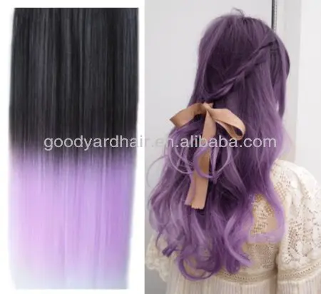 Ombre Dip Dye Color Clip In Hair Extension 60cm Length Black To