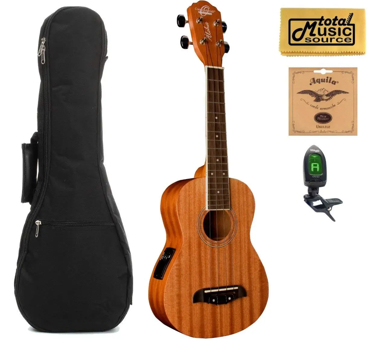 Oscar Schmidt Concert Active EQ, Acoustic Electric Ukulele, OU2E w/Padded Gigbag,Tuner,Strings & PC