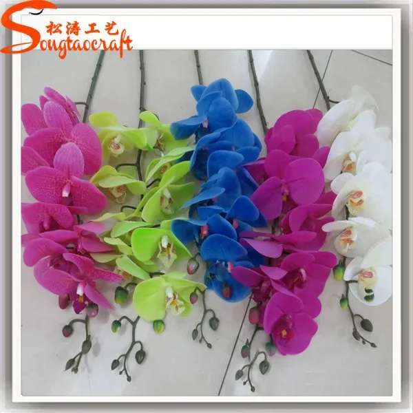 High Quality Pu Artificial Blue Orchid Plants Orchid Flowers In Vase