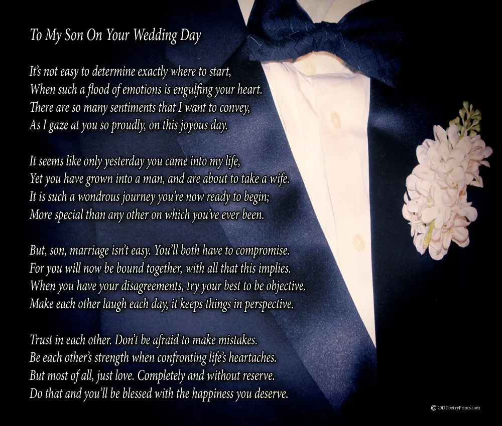 To My Daughter On Your Wedding Day One Pa Poem Print To My Son On Your Wedding Day One Pa Poem Print 8x10