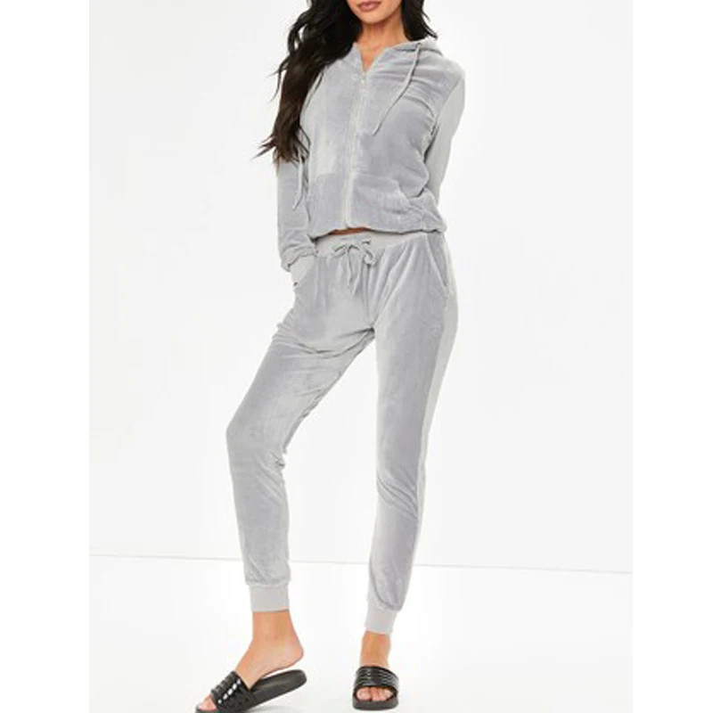 grey velour tracksuit womens