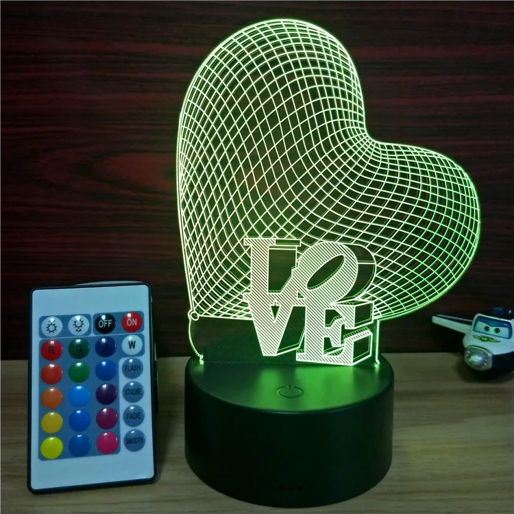 Wedding Table Gift for Guests Love Heart 3D Illusion LED Night Light Touch 7 Colors Change Gift for Valentine's Day with Remote