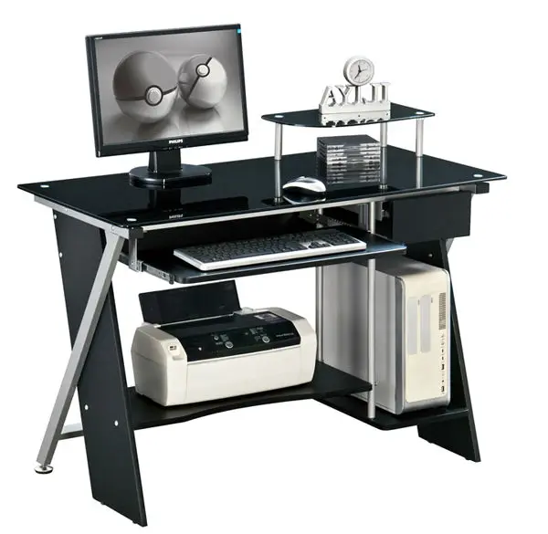 
High quality office furniture glass top computer desk black color 