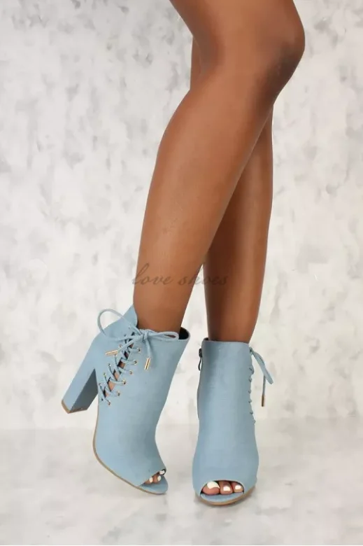 blue open toe booties