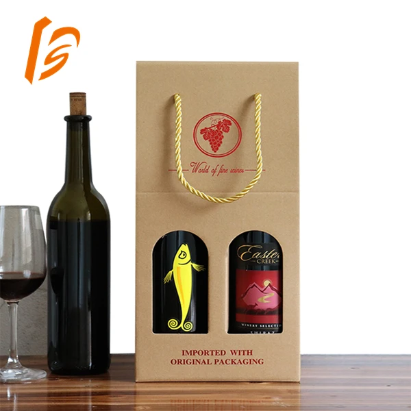Custom 2 Pack Wine Bottle Carrier Corrugated Paper Wine Bottle