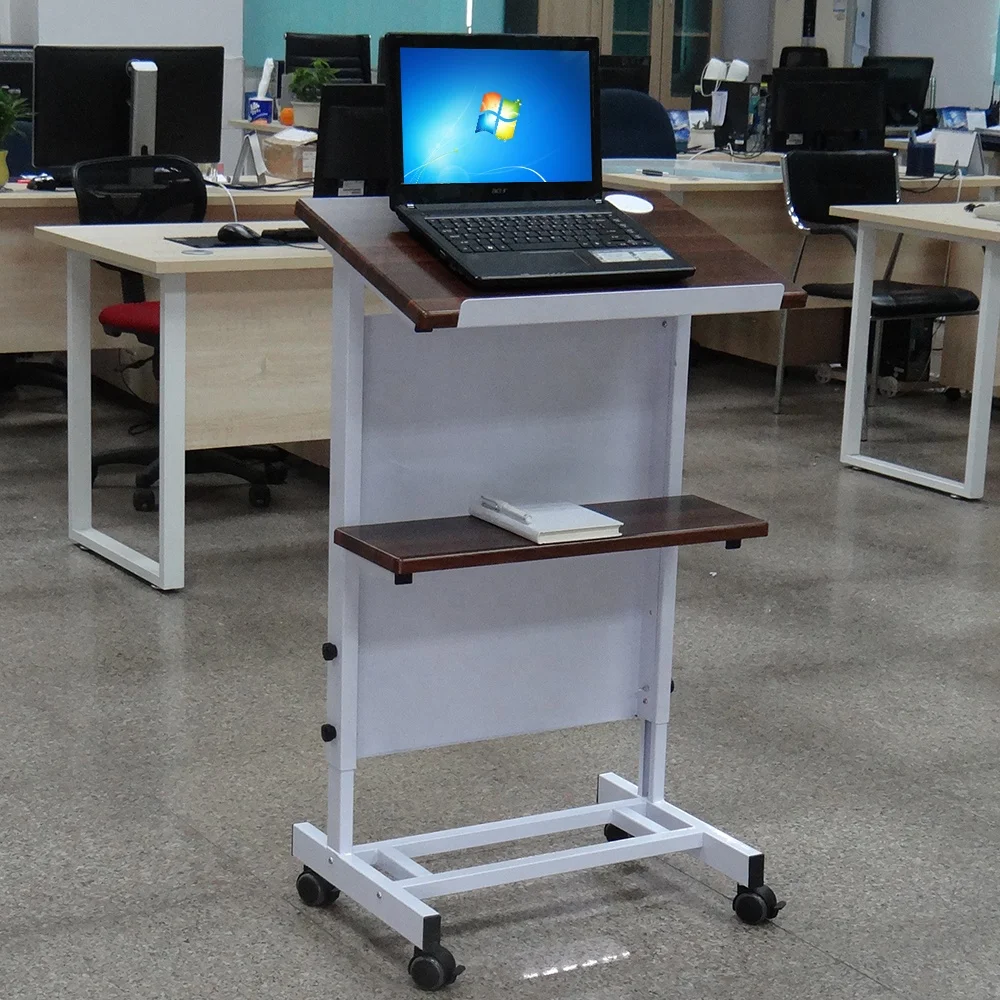 可调高度移动语音演讲台讲台立场与橡木货架