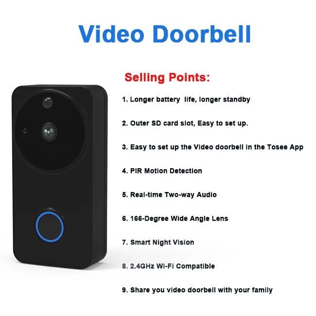 2.4g Wifi Video Doorbell Camera Unlocking By Phone Tosee/tuya