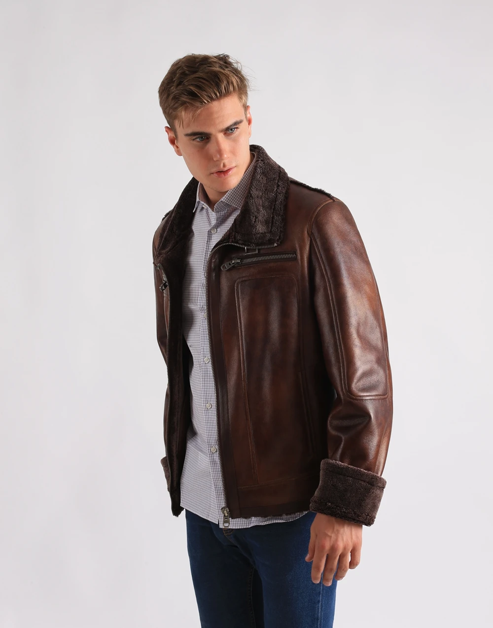 latest fashion pu leather jacket with fur lining for man double