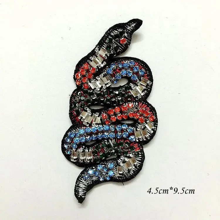 Gugutree Beaded Snakes Handmade Embroidery Patch,Rhinestones Crystals