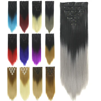 Synthetic Hair Straight Ombre Full Head Clip In Hair Extension