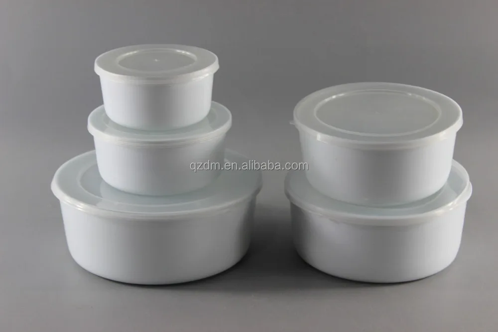 5pcs White Plastic Storage Container Bowl Sets With Lids