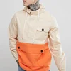 High-quality custom men's colour block over the head jacket with hood in stone