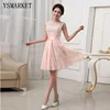 A Line Pink White Chiffon Short Formal Gowns Sweet Girls Women O Neck Sleeveless Elegant Party Dress Plus Size Vestidos S-XXL