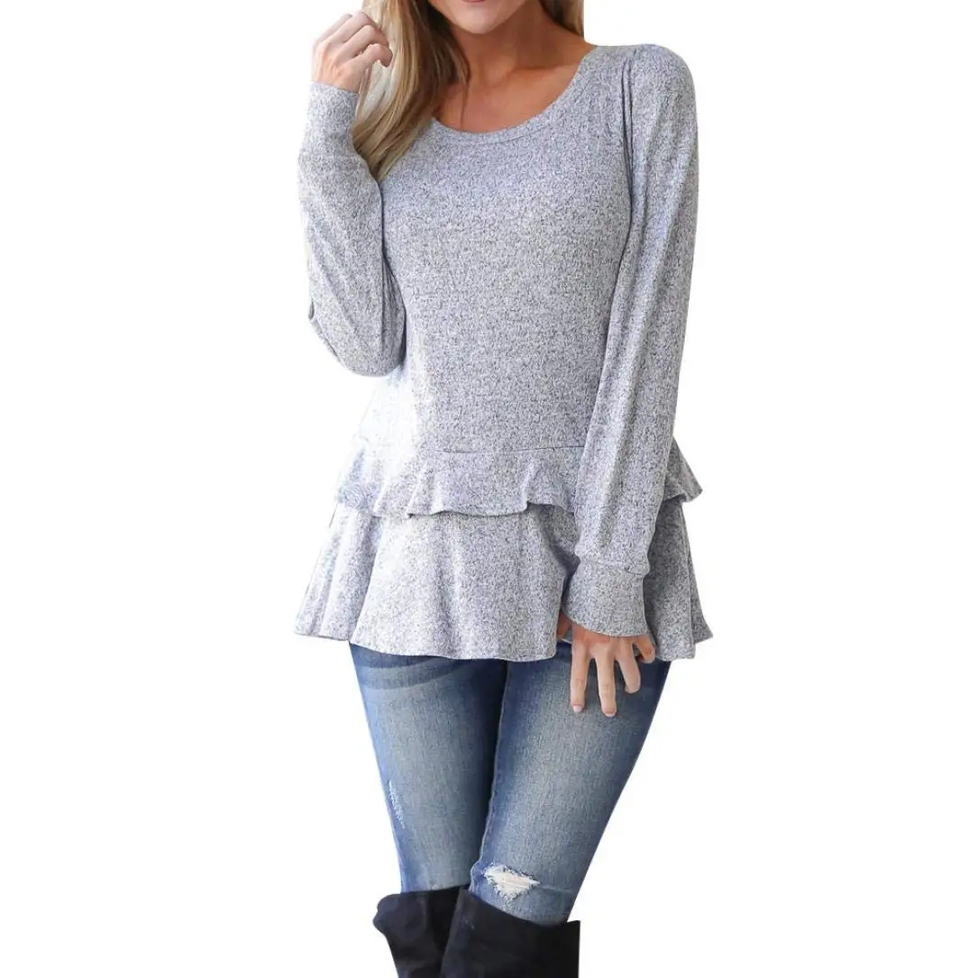 womens ruffle hem tops