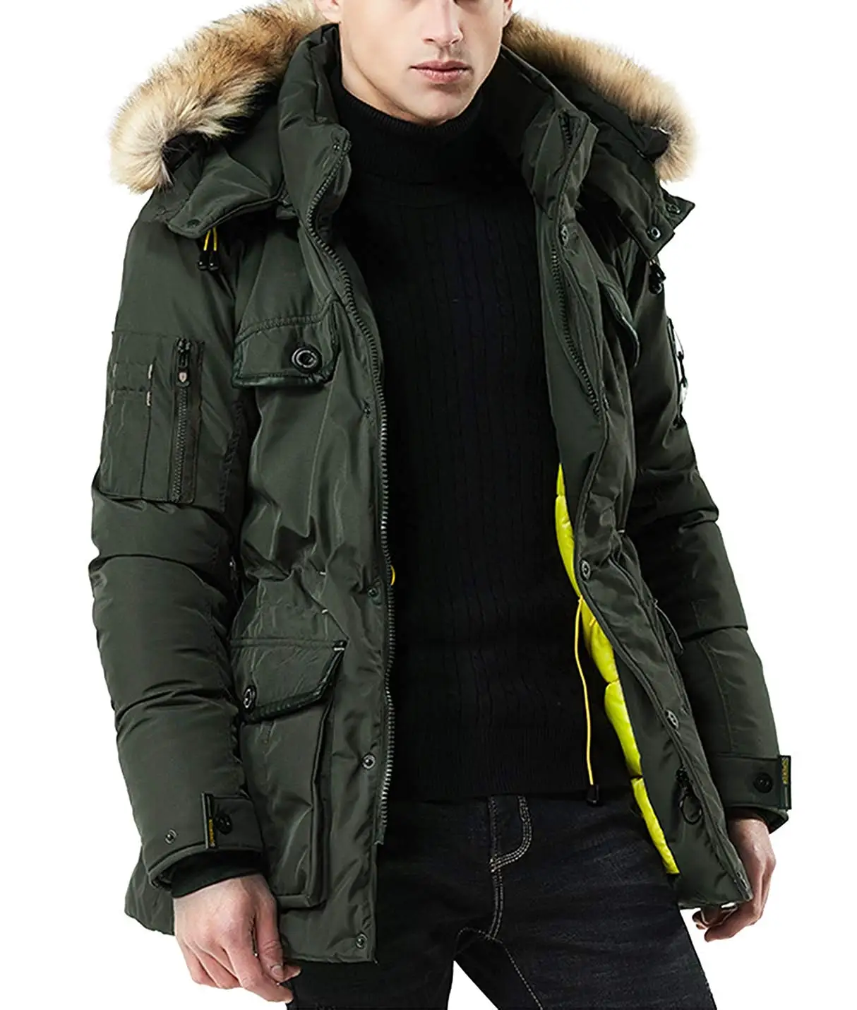 Spirio Mens Winter Thicken Hooded Bomber Warm Zip-Up Quilted Padded Puffer Jacket