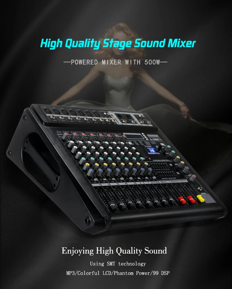 Controlador mezclador de dj de 12 canales de alta calidad, consola mezcladora digital de 500W, controlador de DJ profesional