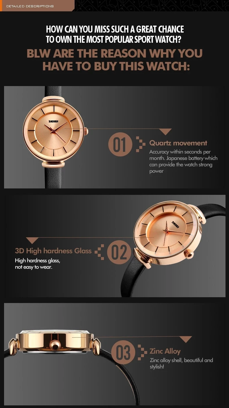 SKMEI 1184 Fashion Gold Women Wrist Watch Luxury Branded Water Proof 3D Glass Mirror Watch Female Clock Lady Watch