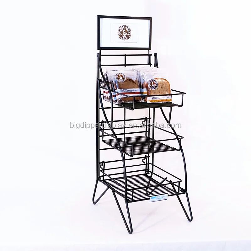 Bddbaf62 Retail Shop 3 Shelf Counter Or Floor Wire Bakery Merchandiser Display Rack,Bakery