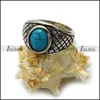 Unique Design Silver Engraved Geometrical Pattern Glossy Oval Blue Agate Stone Ring in style