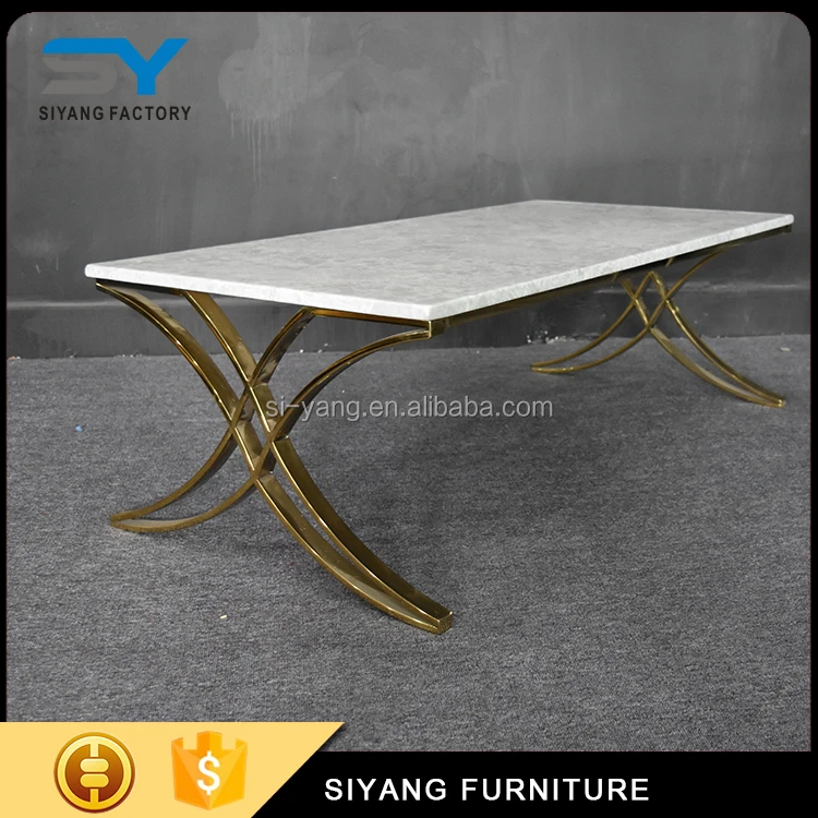 Gold Leaf Furniture High Gloss Coffee Table Glass Center With Marble Top For Home Cj028