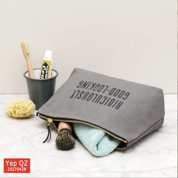 Whole Eco Friendly Large Size Reusable Grey Color Canvas Wash Whole Eco Friendly Large Size Reusable Grey Color Canvas Wash Bag With Black Silk Screen