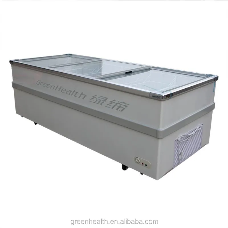 Green&health Curved Glass Door Deep Chest Freezer For Storage Ice Cream