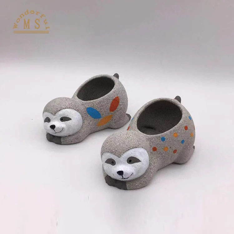 Popular ceramic Sloth mini succulent flower plant pot with painting Cute australian Animal mini flower pot with sandy finished