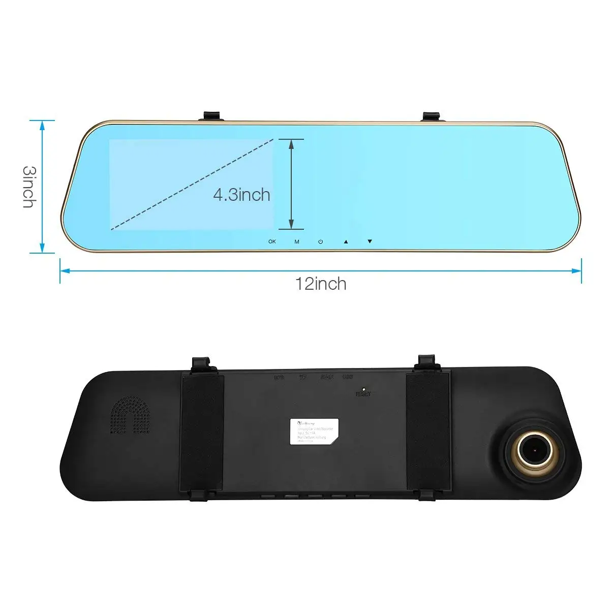 1080P HD Car Video Recorder Mirror Dash Cam Rearview Mirror Cam with Front and Back Camera