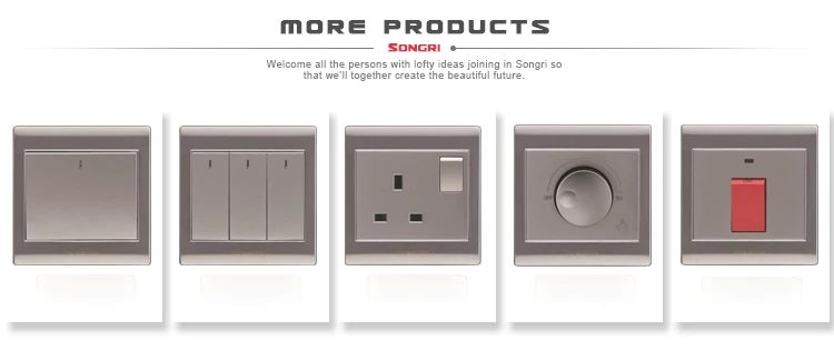 Songri Brand UK Standard Stainless Steel Panel 86*88mm 6 Gang Wall Switch For Light