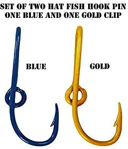 Custom Colored Eagle Claw Team Spirt Hat Fish Hook Pins One Blue and One Gold Hat Hook Clip
