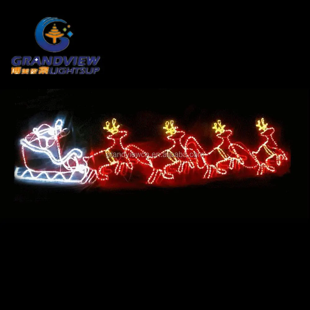 560cm Led Santa Riding 4 Reindeer Sleigh Christmas Motif Rope Lights