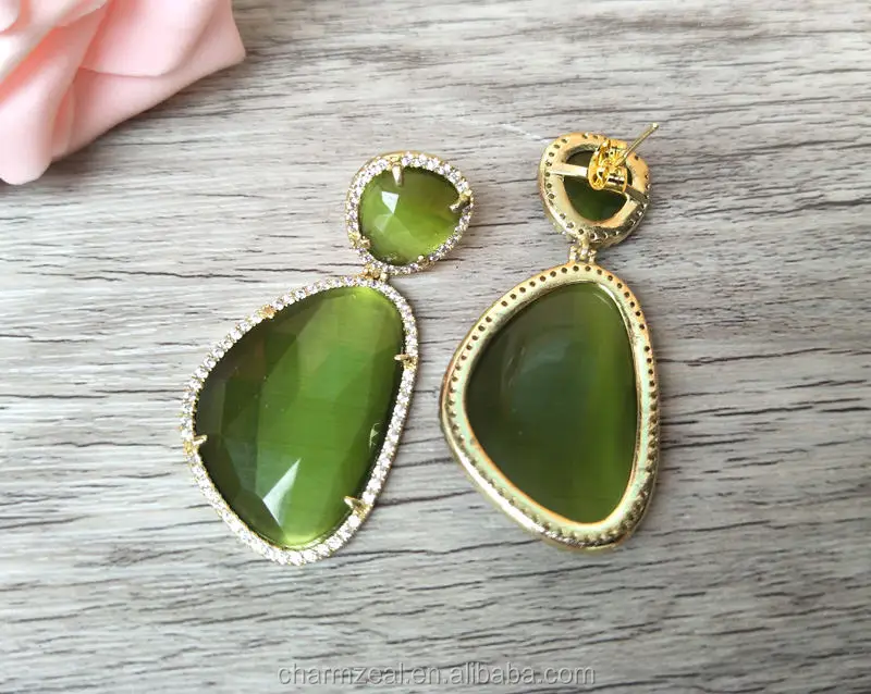 CZ-E0214 Teardrop opal Earrings CZ Crystal zircon Stone Micro pave Gem stone Dangle Earring,Cat's eyes Stone Earrings Jewelry