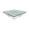 Square triangle geometrical base stainless steel coffee table with glass top