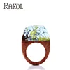 Miniature Landscapes resin wood ring ,many dry flower in resin wood finger ring