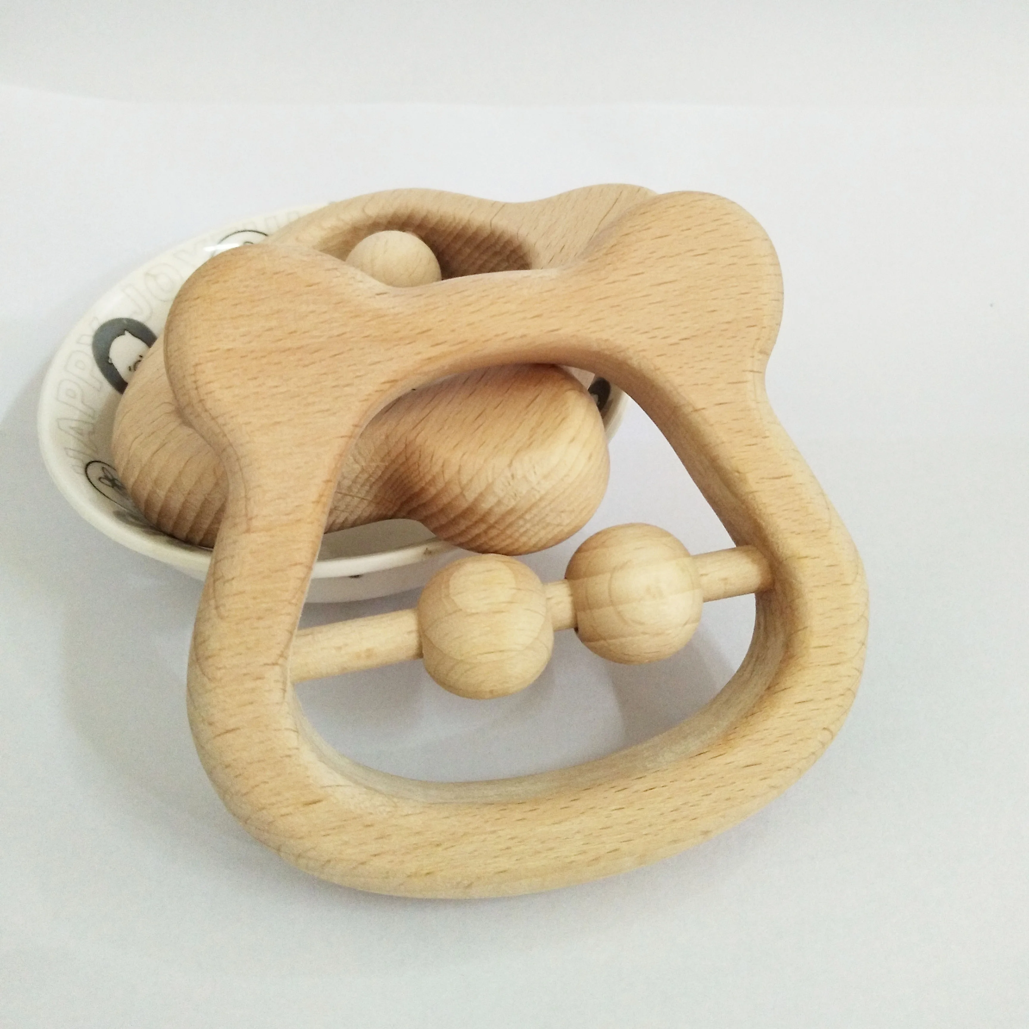 Wood Bear Shape Shaking Rattle With 2 Beads Wood Teether Toy Wood ...