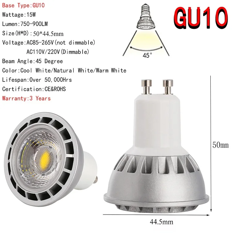 Most Powerful Gu10 Led Spot Light Dimmable Cob Spotlight Ac110v 220v
