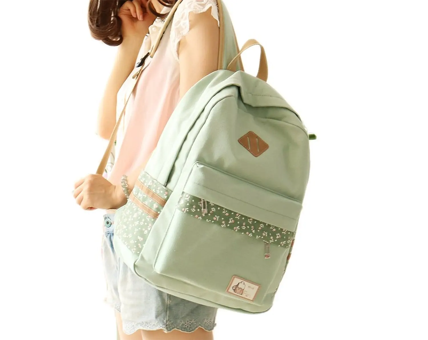 HEYFAIR Womens Floral Genuine Leather Backpack Daypack Shoulder Bag