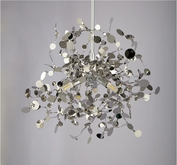 Modern minimalist stainless steel piece led creative personality restaurant living room art window decoration chandelier