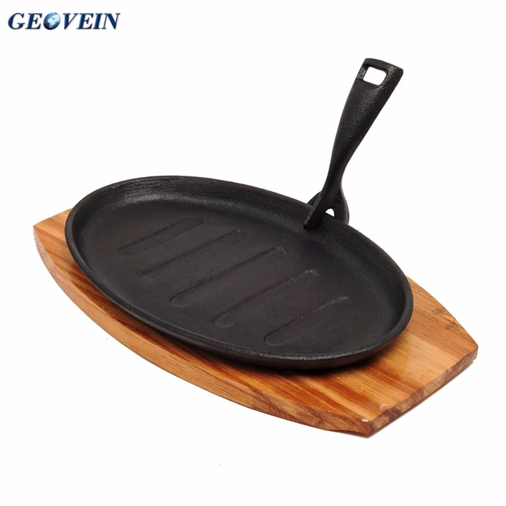 Die Casting Oval Sizzle Platter With Detachable Handle Steak Fajitas